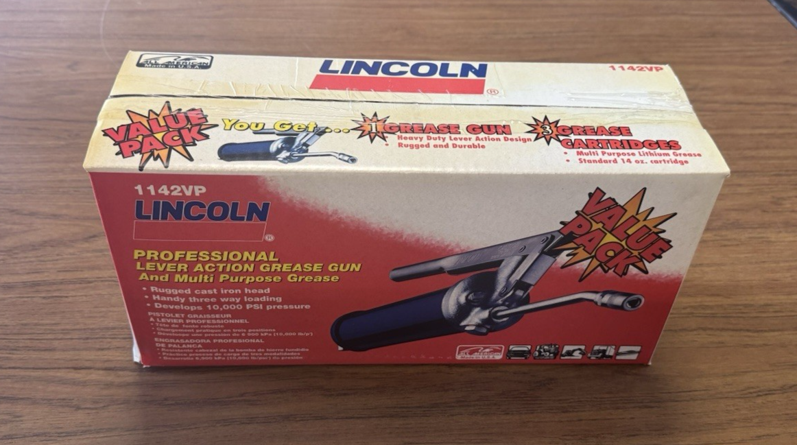 Lincoln 1142-VP Lever Action Manual Grease Gun with 3 Catridge 14OZ each USA