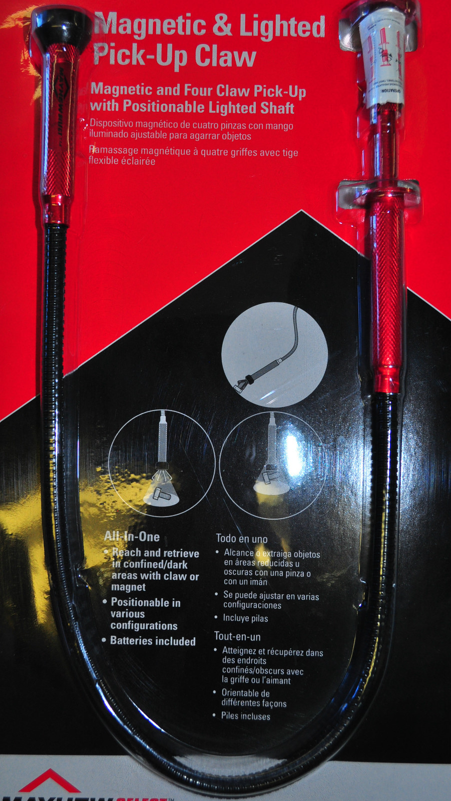 MAYHEW 45056 4-Pound Capacity Lighted Magnetic Claw Pick-Up Tool