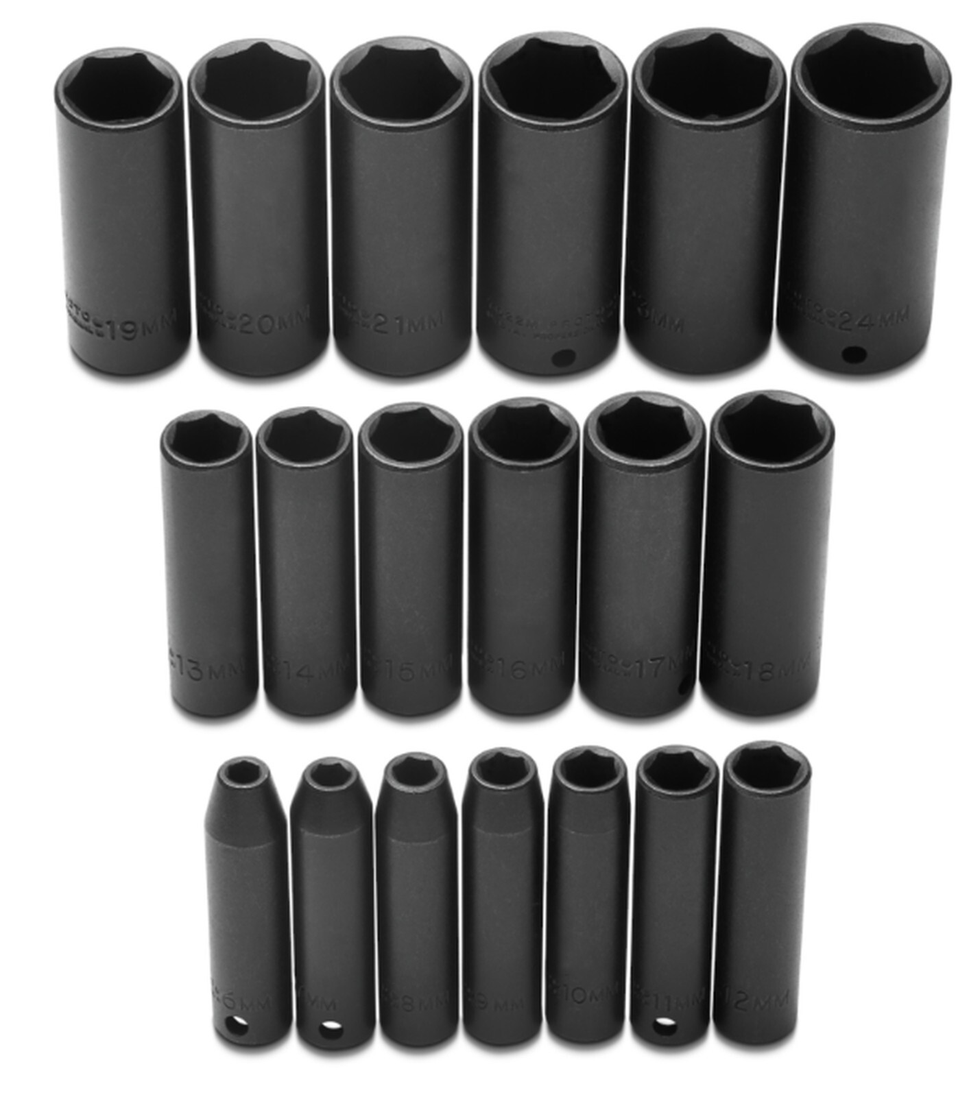 Proto J72216 3/8" DR19 Pcs METRIC DEEP IMPACT SOCKET SET 6 to 24 MM - 6 POINT