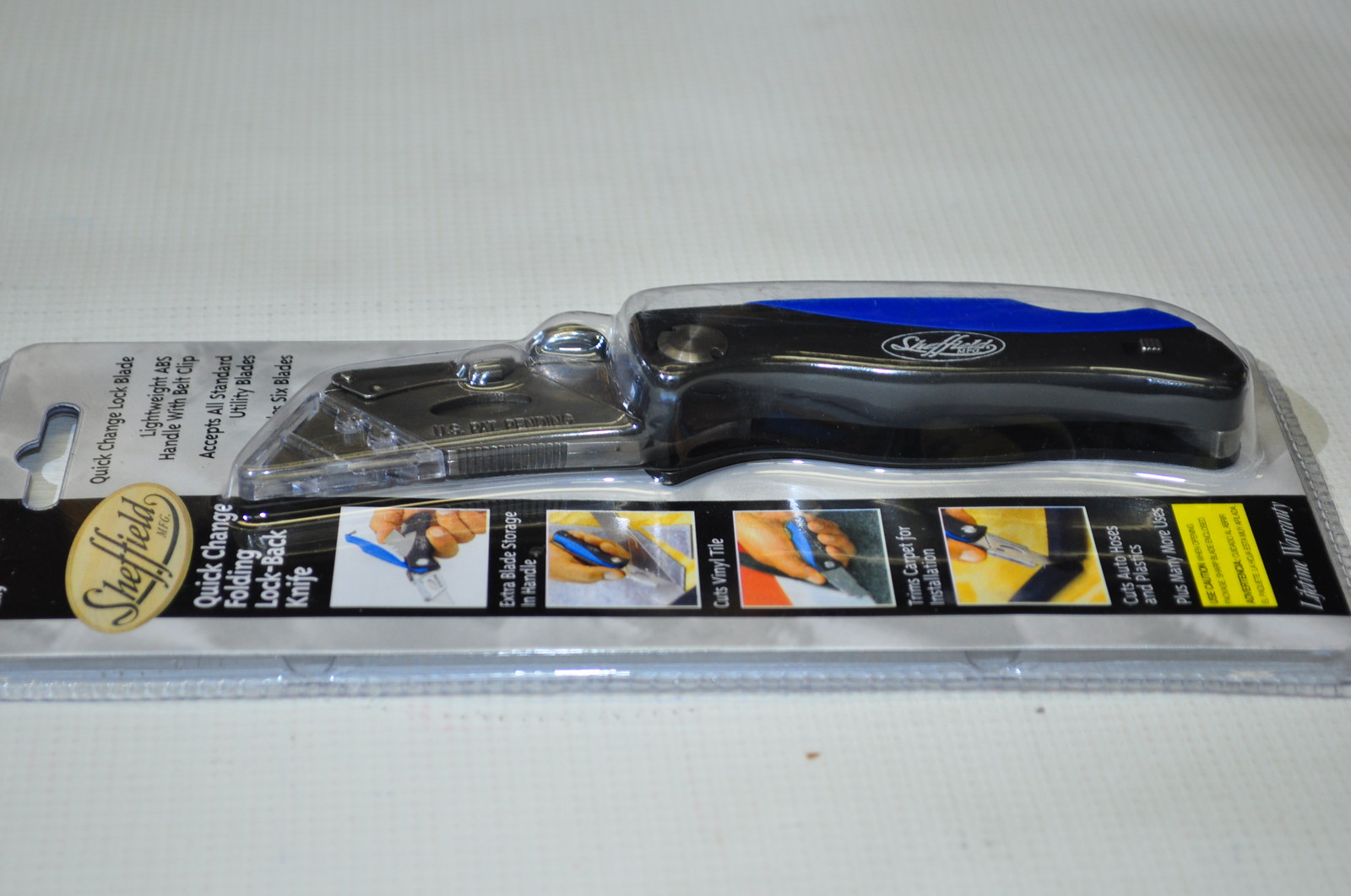 Quick Change Folding Lock Back Utility Sheffield Knife-Belt Clip+blade storage