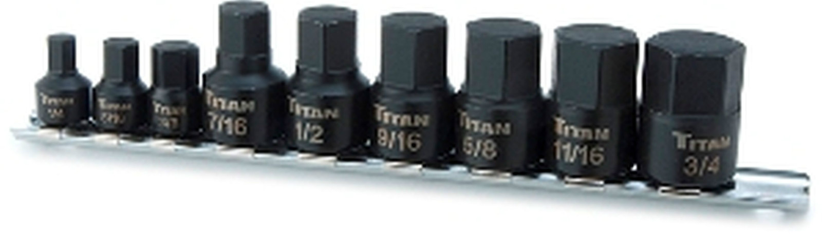 Stubby  Half Cut Short Sae Hex Bit Socket Set 9 Piece 1/4" & 3/8"Dr Titan 16140