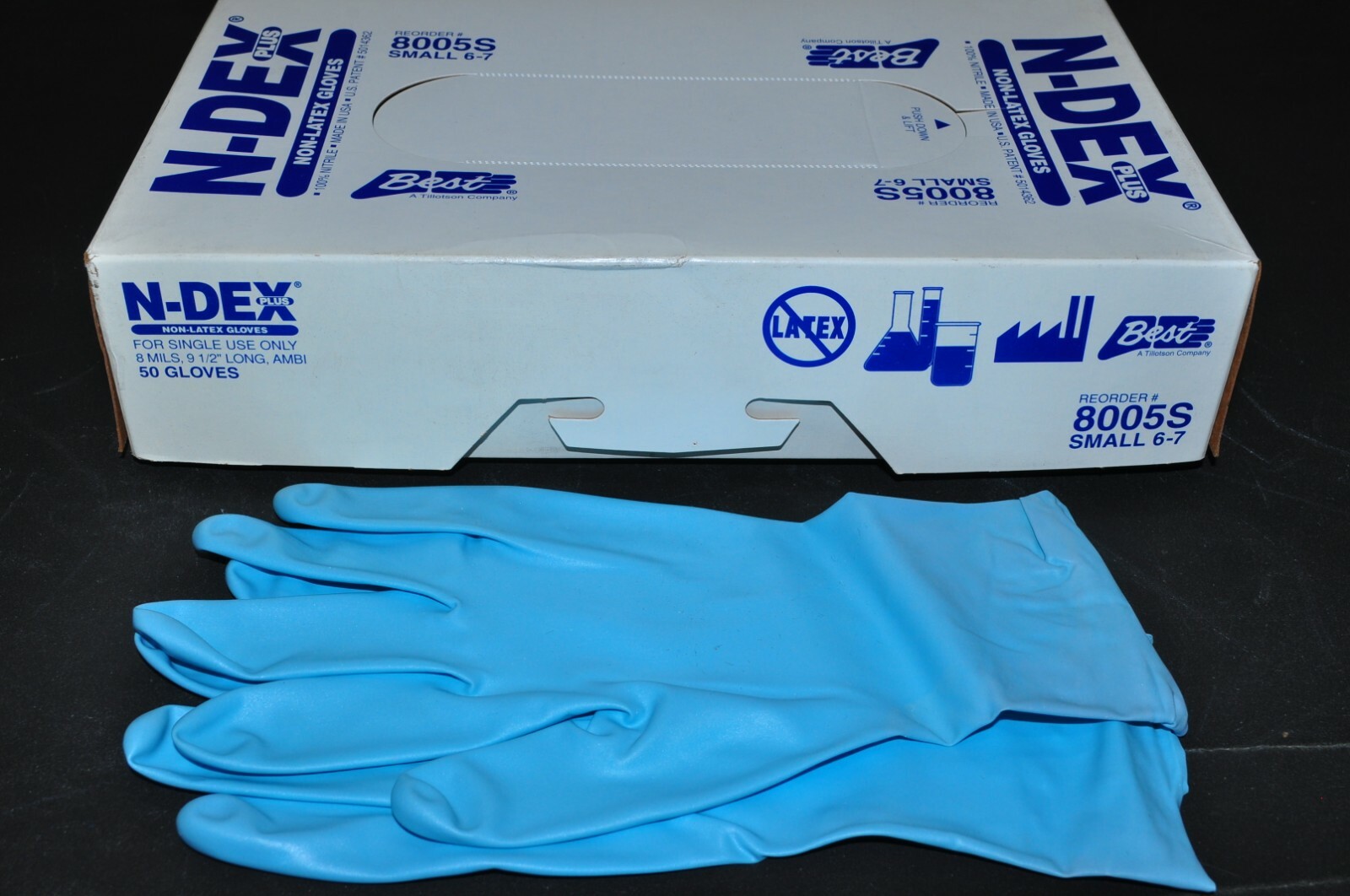 Tillotson True Nitrile Exam Gloves N-DEX Small box-50pcs Best 8005S -8 Mil USA