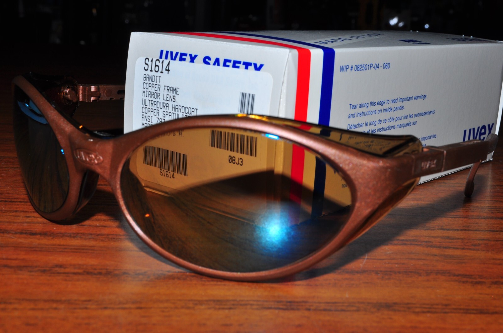 Uvex S1614 Bandit Safety Eyewear Glass Wrap around Copper Frame Mirror Lens  USA