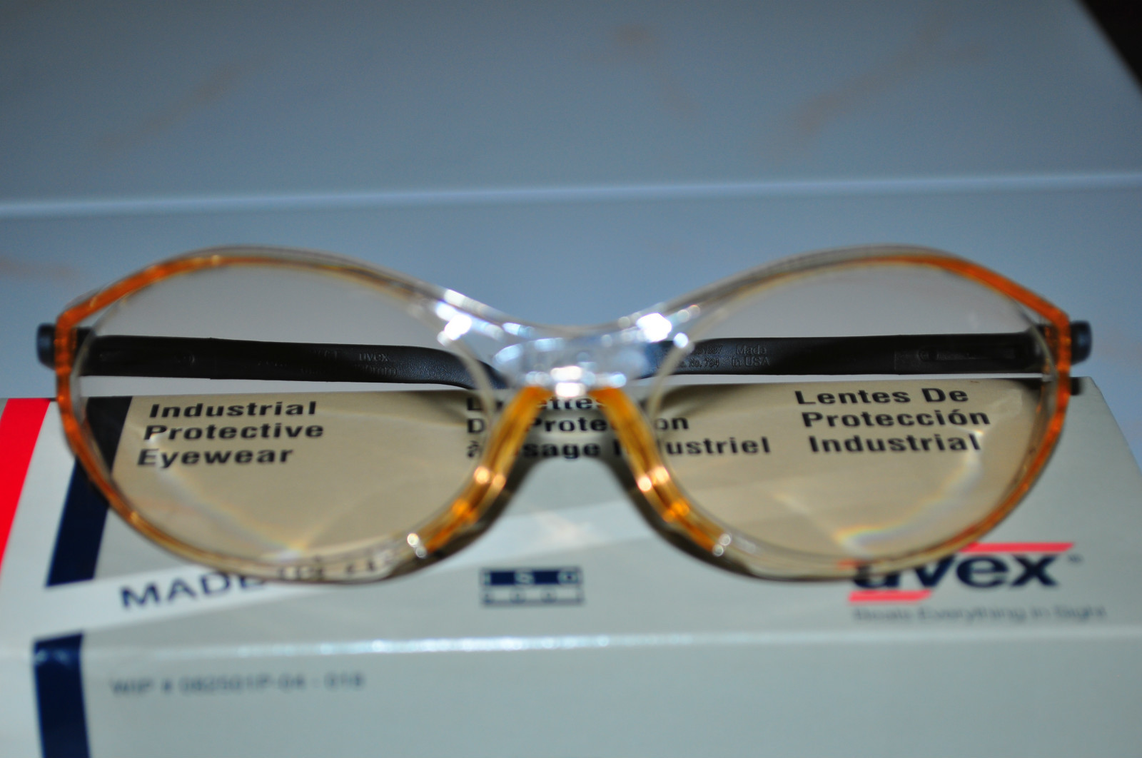 Uvex Safety Eyewear Glasses PC-Vision PC2112A Black Frame Peach Lens Made in USA - Image 2