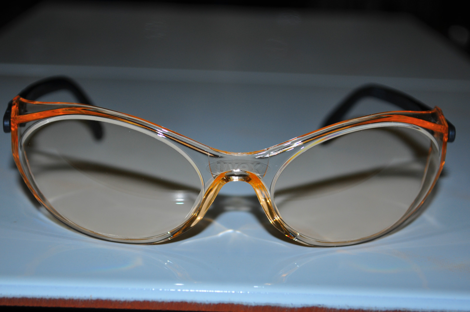 Uvex Safety Eyewear Glasses PC-Vision PC2112A Black Frame Peach Lens Made in USA - Image 4