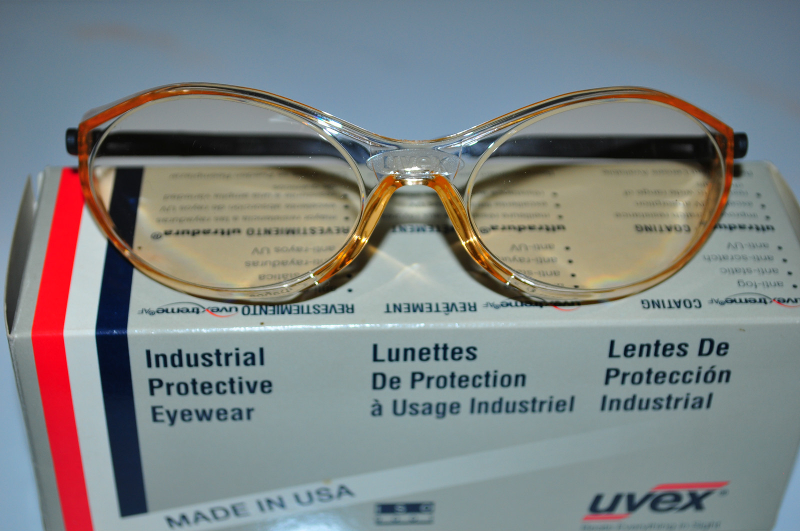 Uvex Safety Eyewear Glasses PC-Vision PC2112A Black Frame Peach Lens Made in USA - Image 6