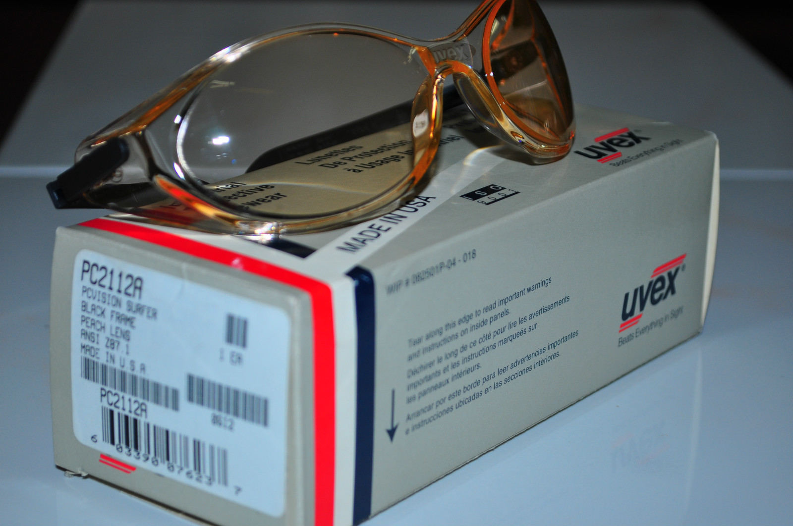 Uvex Safety Eyewear Glasses PC-Vision PC2112A Black Frame Peach Lens Made in USA