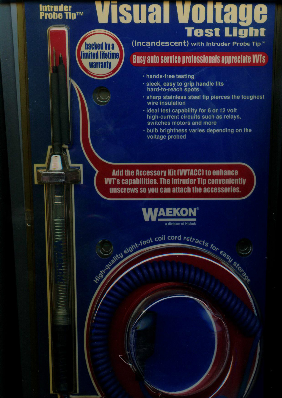 Waekon VVT10 Visual voltage Test Light w/intruder probe tip Made in USA