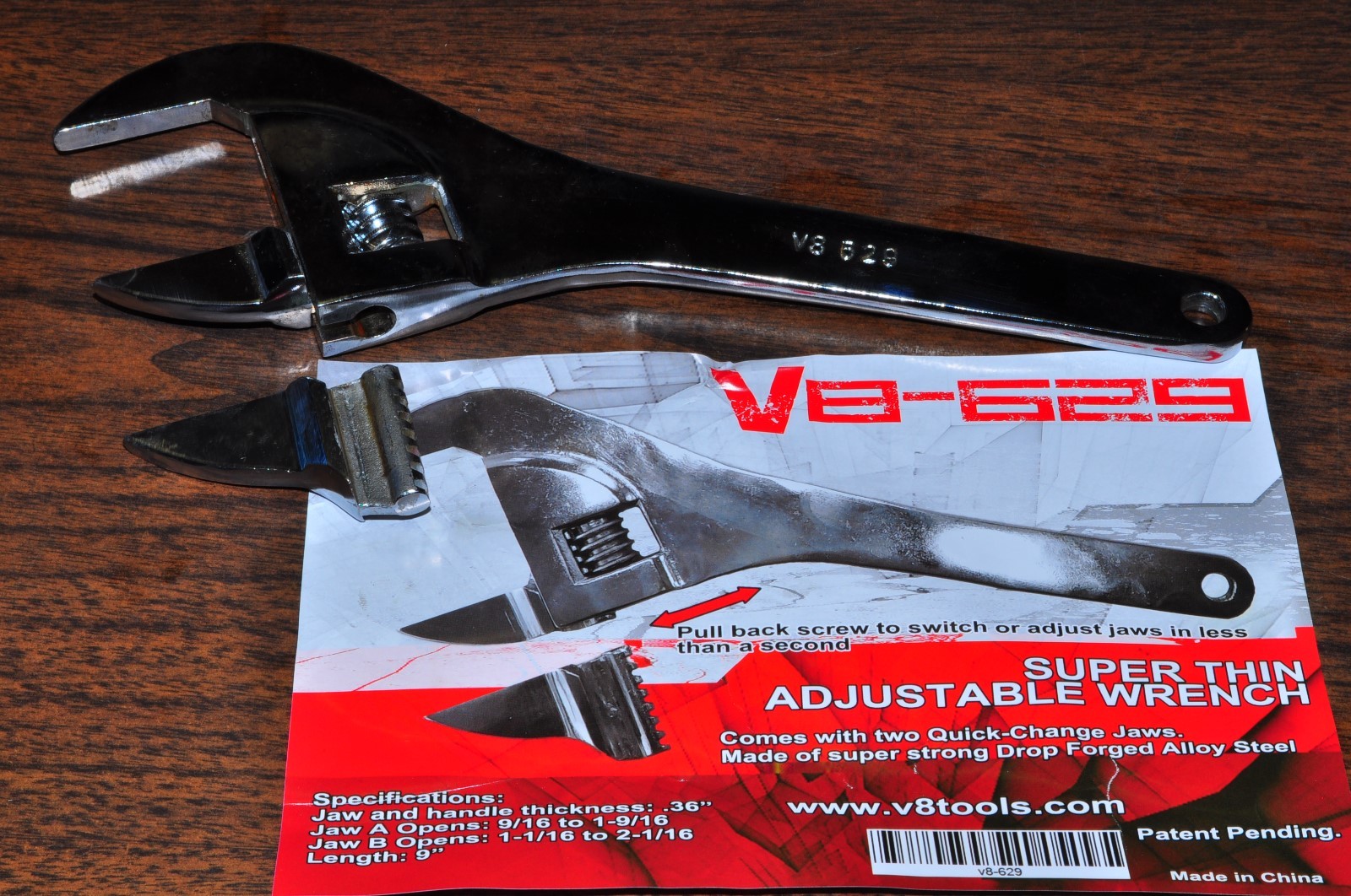 Wide Open Thin adjustable Wrench Service Plumbing wrench up to 2 inches.  V-629