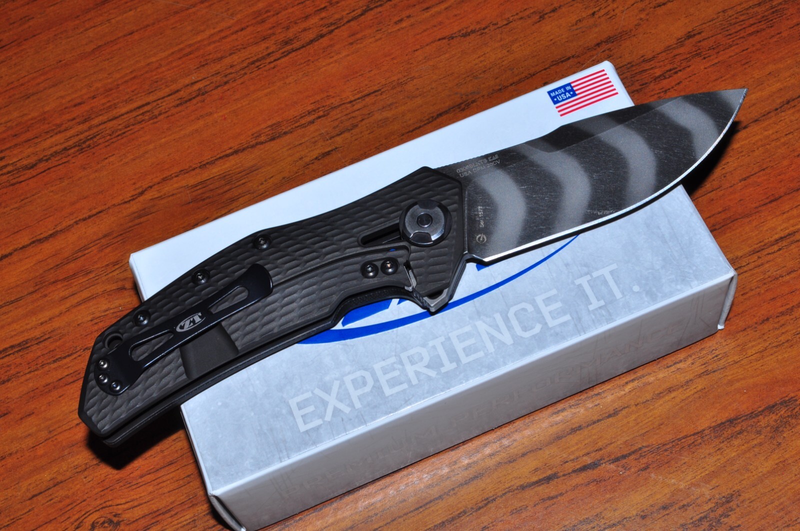 ZERO TOLERANCE KNIFE 0308BLKTS KVT G10 BLK/20CV TIGER STRIPE KERSHAW MADE IN USA