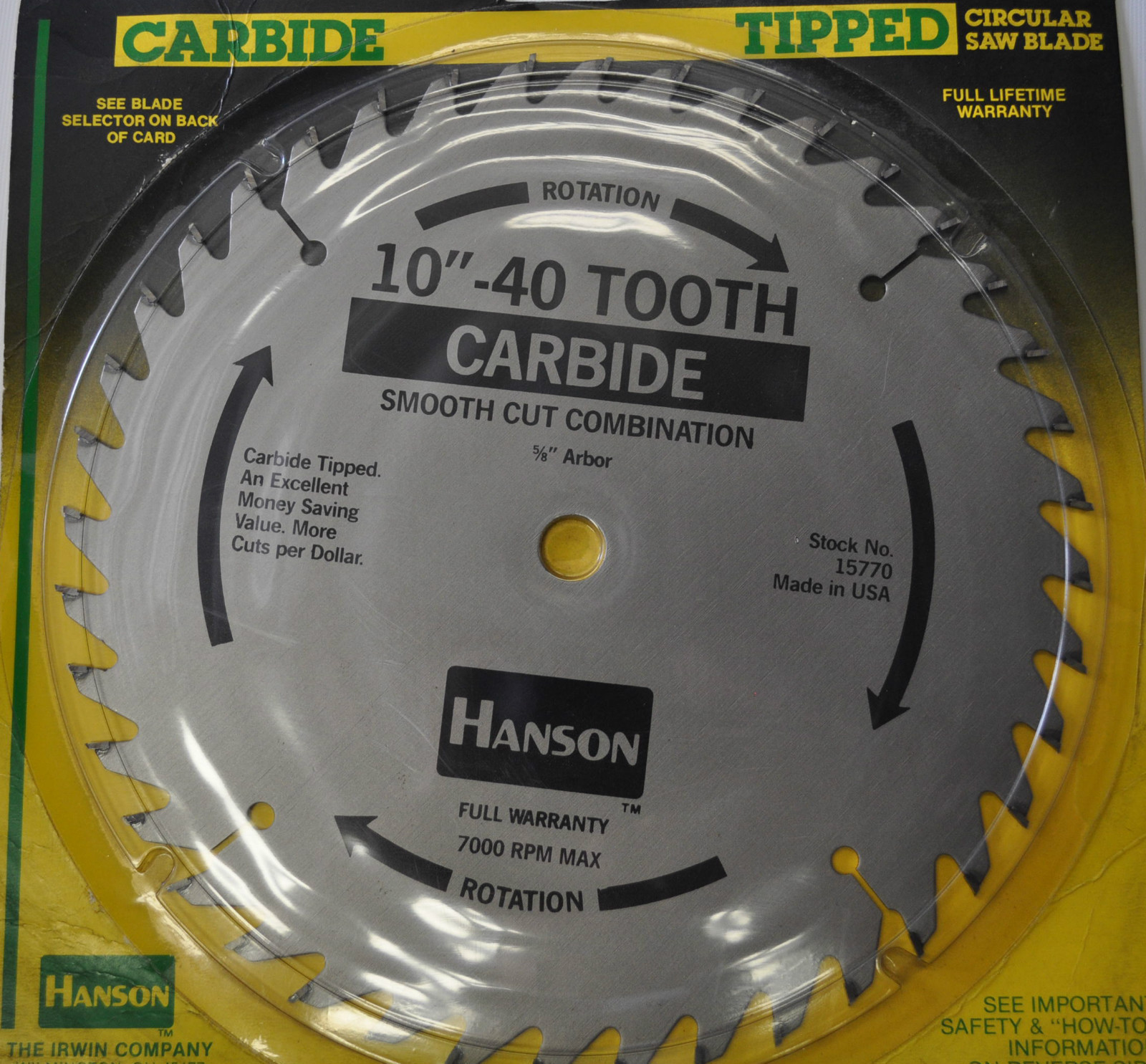 10-IN CARBIDE-TIPPED SAW BLADE, 40-TEETH  5/8" ARBOR MADE IN USA IRWIN 15770