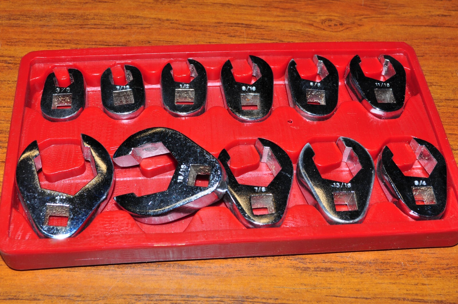 11 PC. SAE FLARE NUT CROWFOOT WR. SET 3/8" to 1" V8 7311