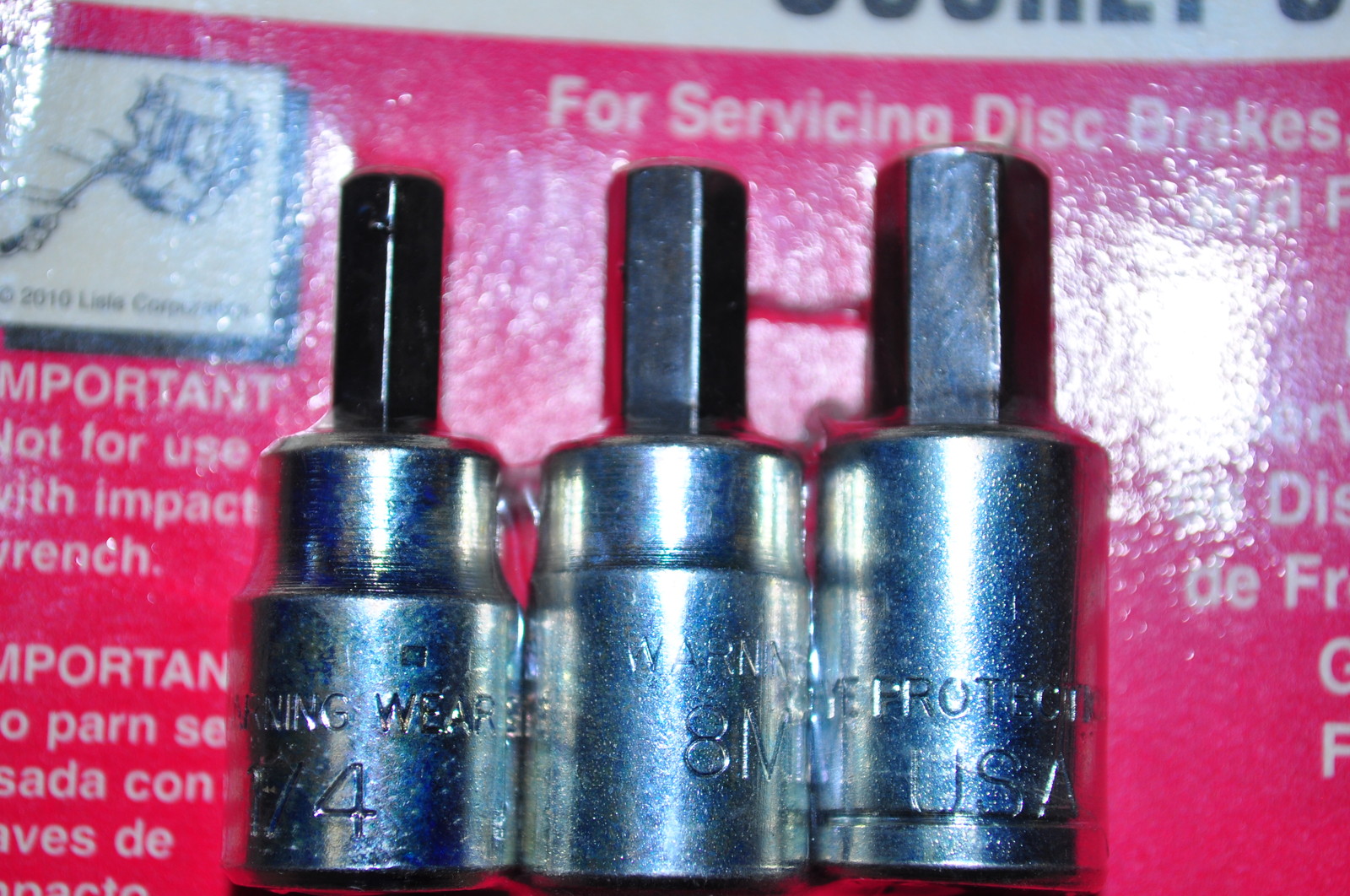 1/4" 3/8" 8 MM Hex Brake Caliper Bits set 3/8" drive Made in USA Lisle 12550