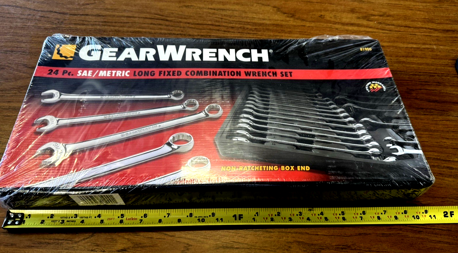24 SAE/METRIC LONG PATTERN COMBO WRENCH SET-1/2"-1 in. & 8-22MM KD 81900 Gearwre