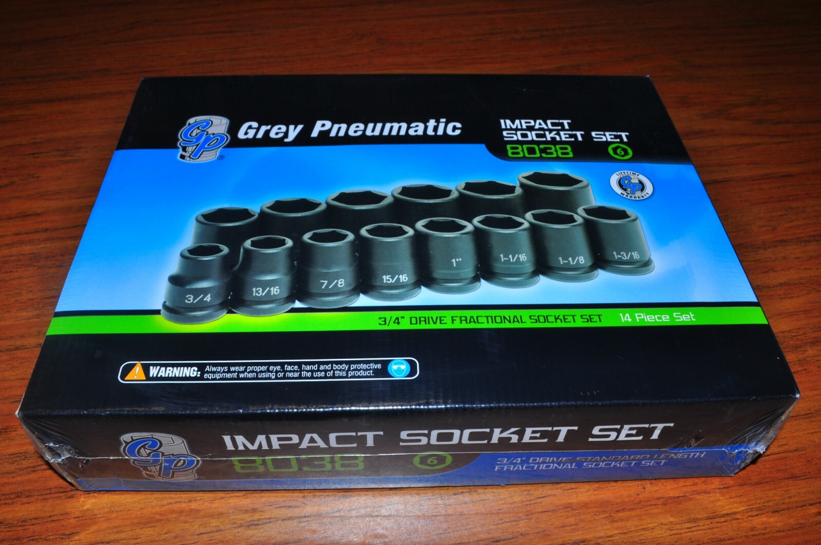 3/4" DR 14 PCS IMPACT SOCKET 3/4" THRU 1-5/8" GREY PNEUMATIC 8038