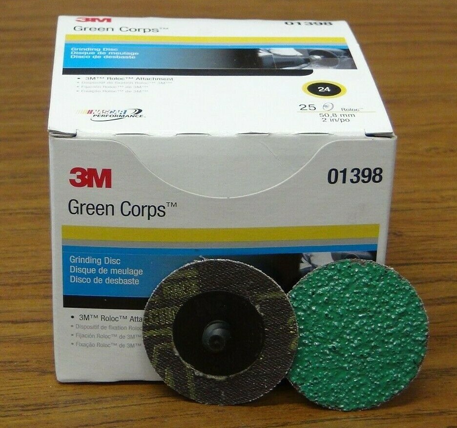 3M™ 01398 Green Corps™ Roloc™ Discs, 3m 1398, 2 inch, 24YF, 25 discs per box
