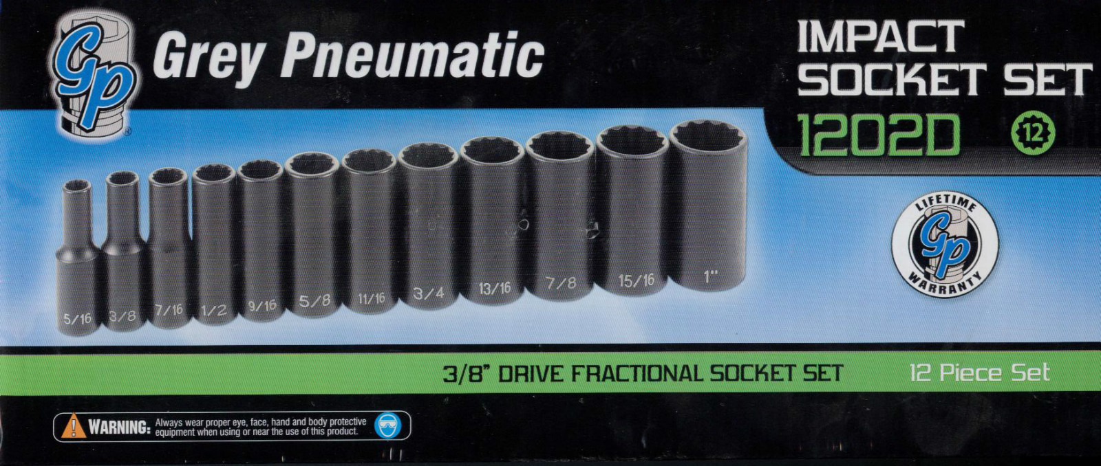 Grey Pneumatic (1202D) 12 Point , 3/8"Dr Deep Impact Sae Socket set!