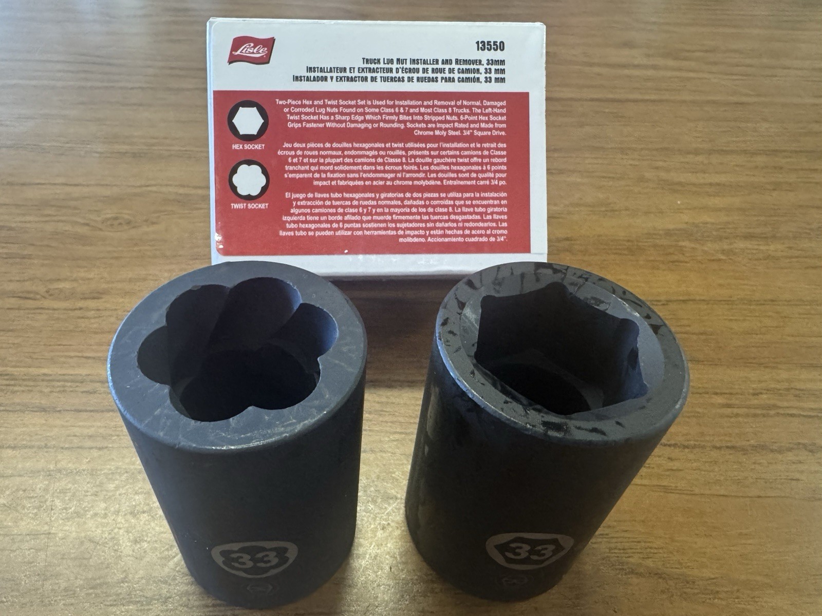 Lisle 13550 Truck Lug Nut Two-Piece Hex and Twist Impact Sockets 33 MM 3/4"Dri