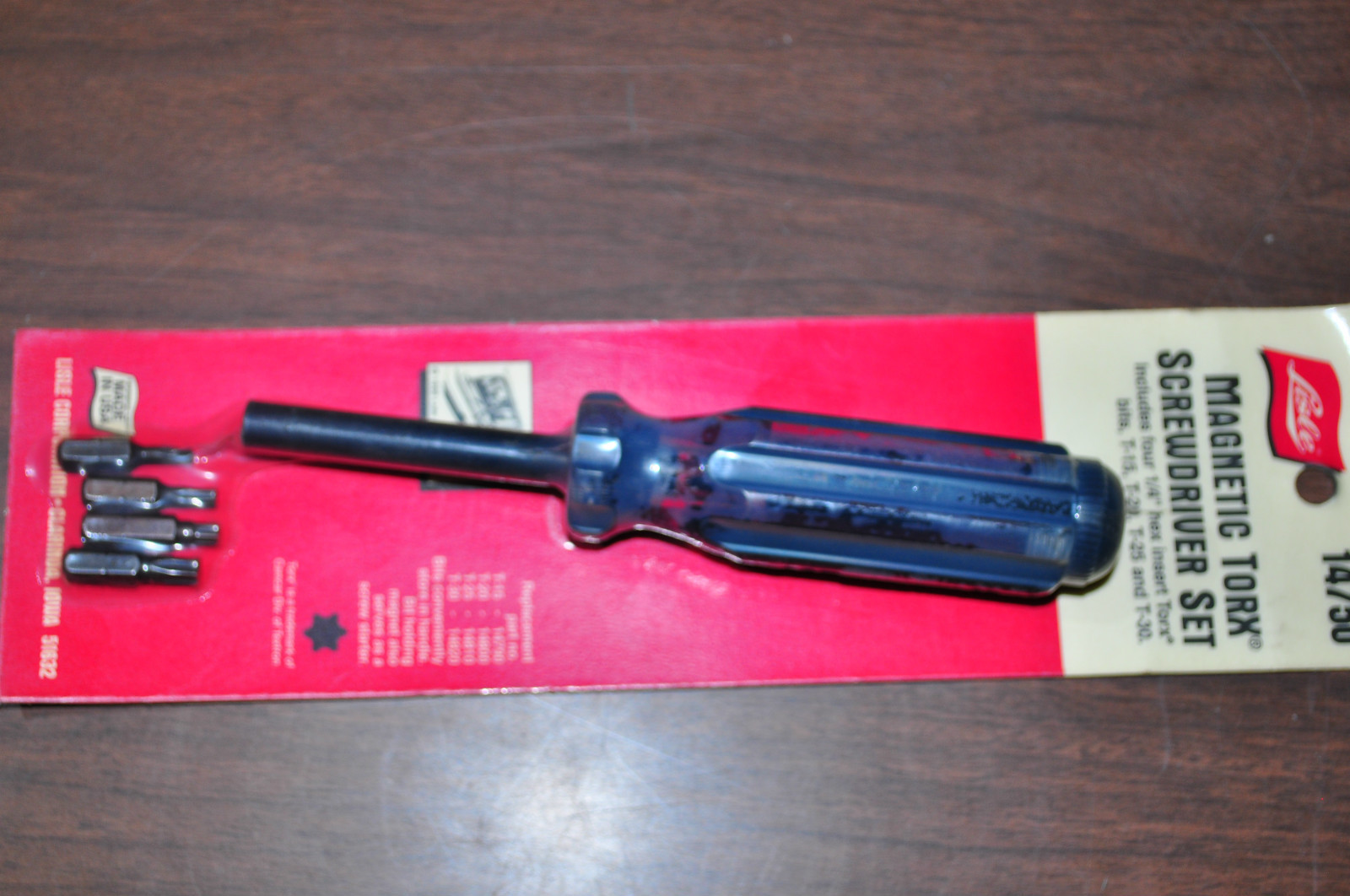 Magnetic Torx Screwdriver Set1/4" hex insert Torxbits:T-15,T-20,T-25,T-30 Lisle.