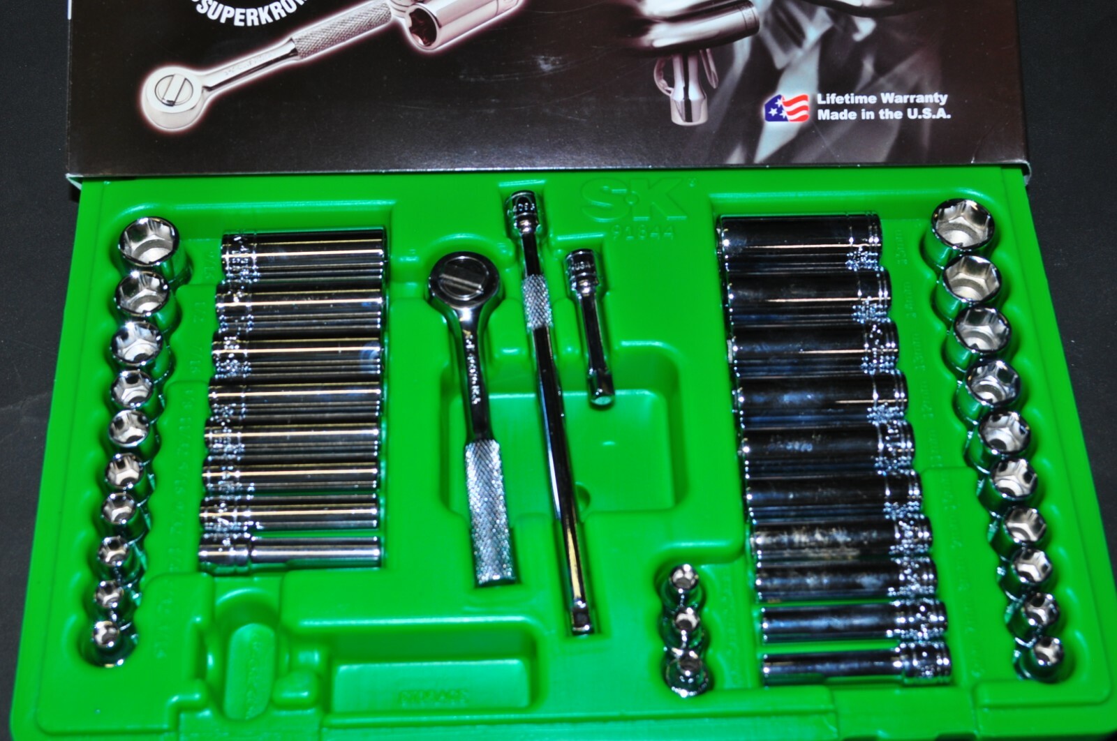 SK 91844  1/4 Dr 44 Pcs 6 Point Std & Deep, Metric & SAE Socket Set Old SK Logo