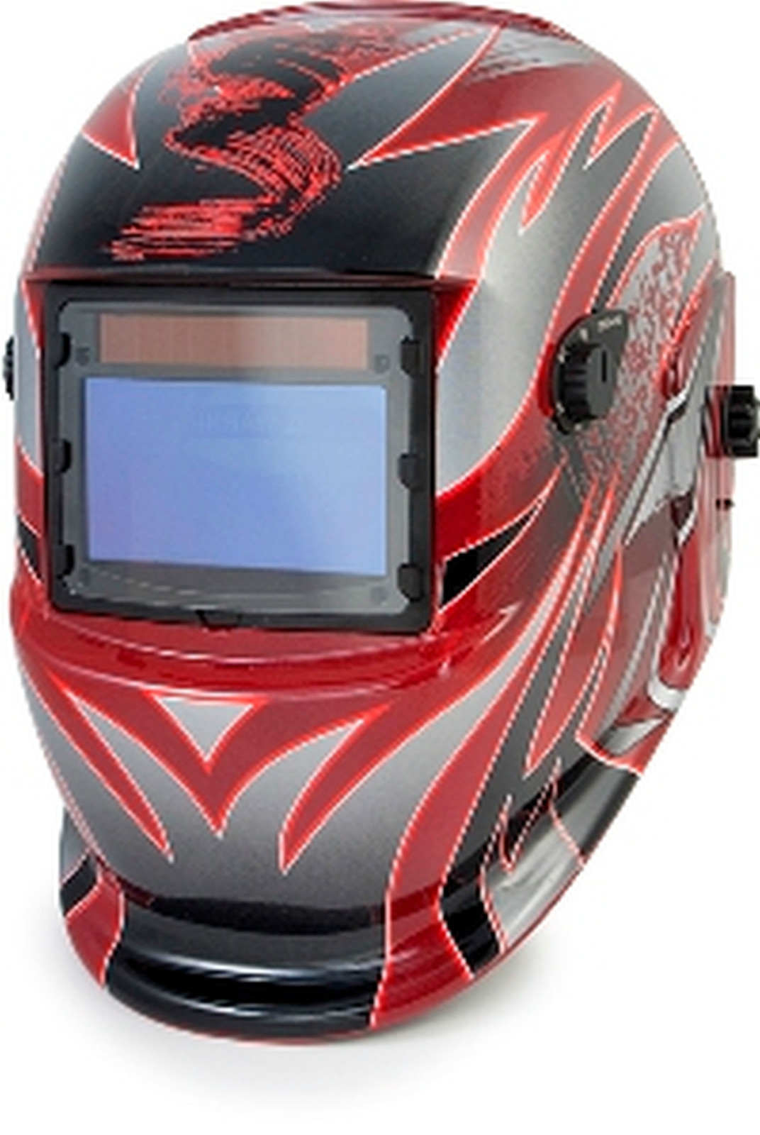 Titan 41267 Solar Powered Auto Darkening Welding Helmet -Red And Silver Graphics