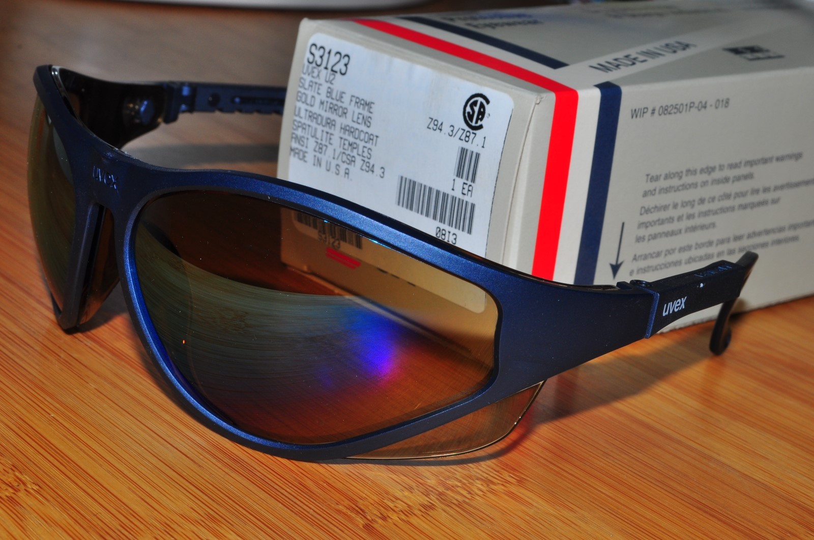 Uvex Eyewear Safety Glasses S3123X U2 Slate Blue Frame Gold Mirror Lens USA